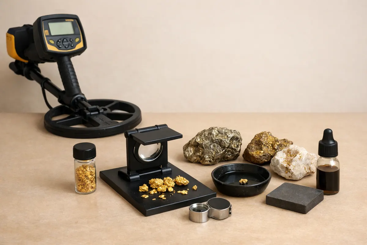 Gold Detector - Goldiva educational checklist showing visual gold clues, lookalike warning labels, and verification steps