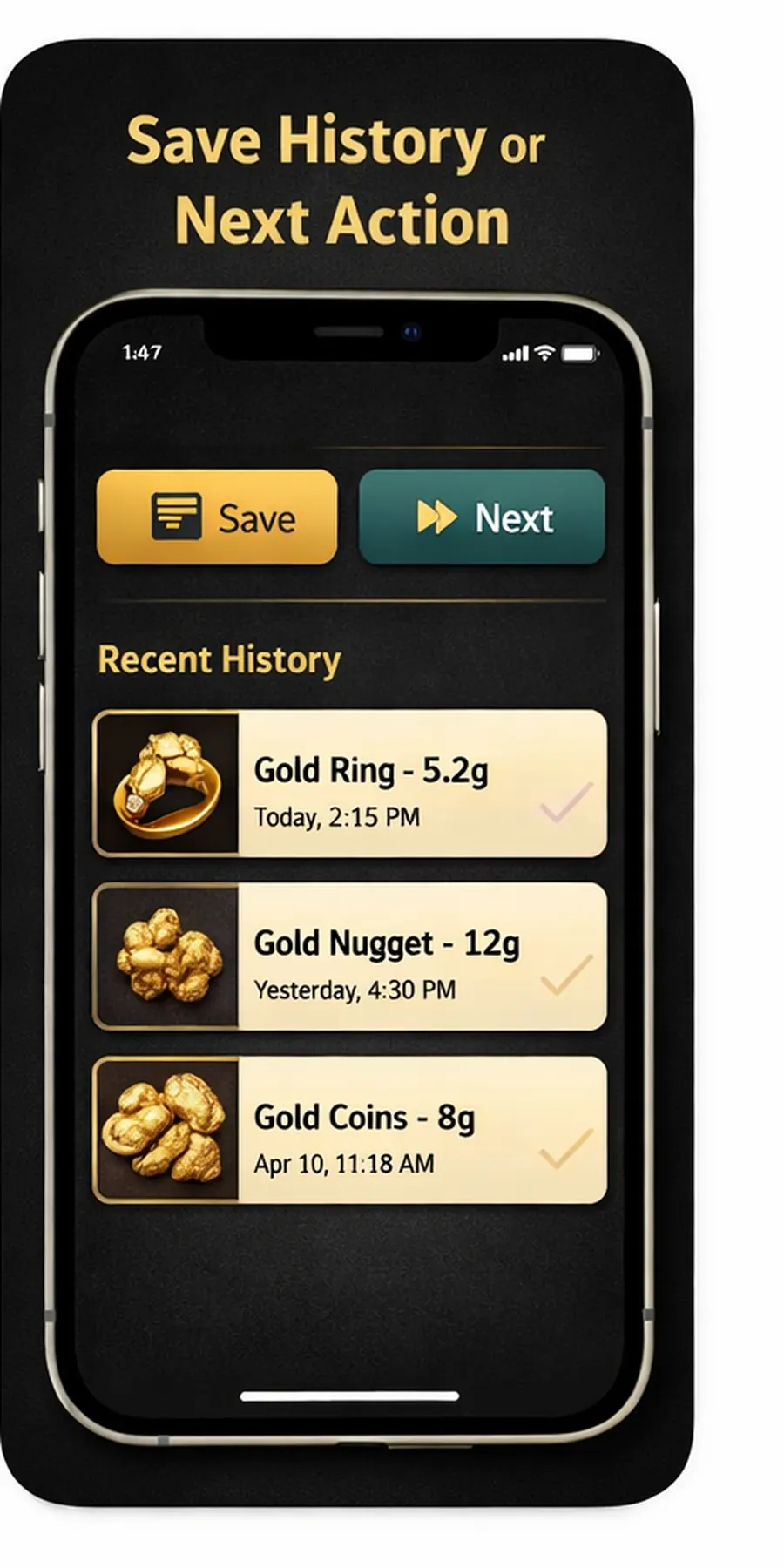 Saving a gold identification result